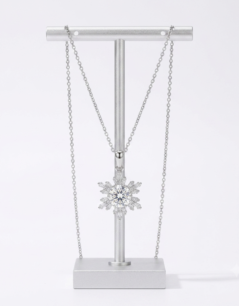 Premium Baguette Cluster Snowflake Pendant with Chain