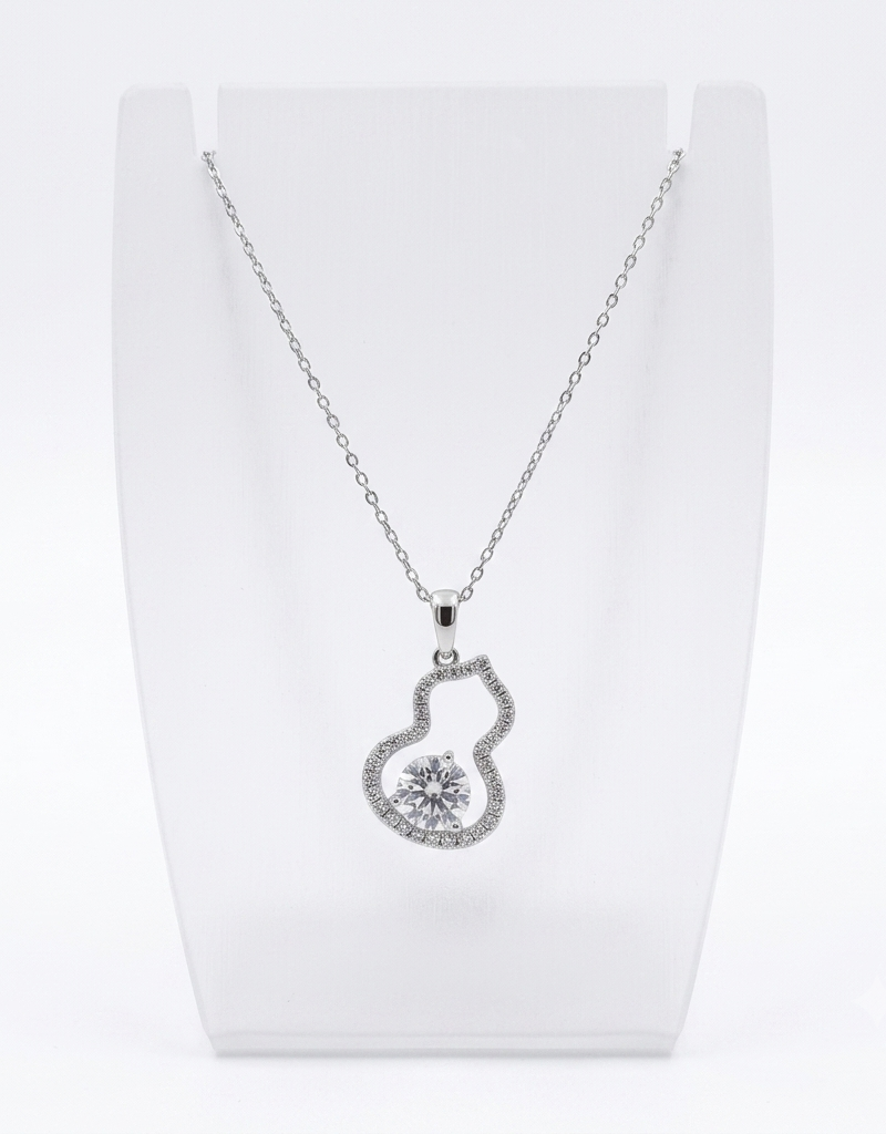 Minimalist Gourd-Shape Crystal Halo Pendant with Chain