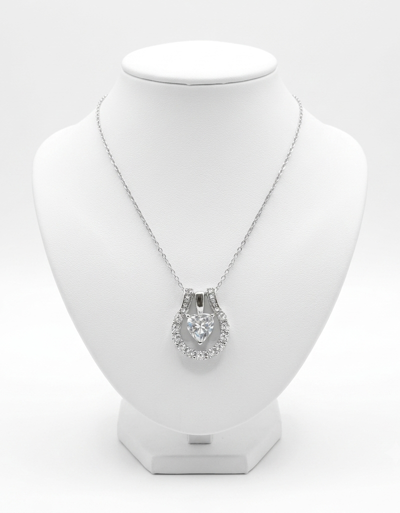 Minimalist Crystal Paved Horseshoe Heart Pendant with Chain
