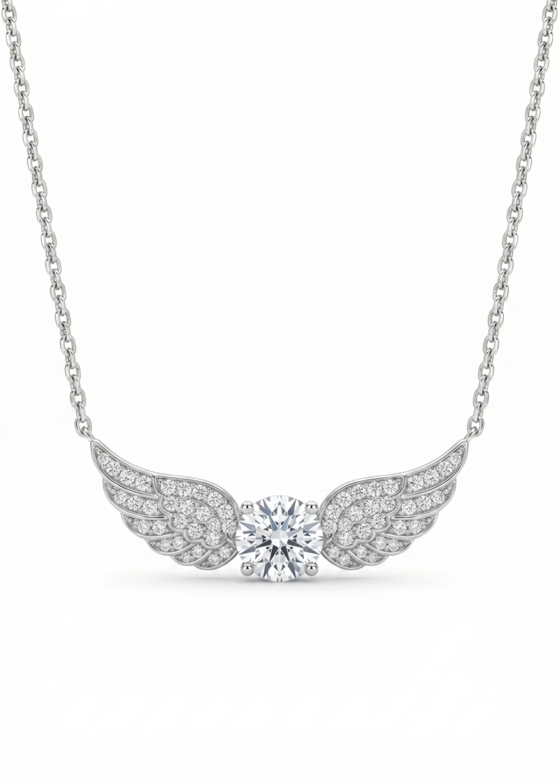 The Silver Angelic Wings Solitaire Necklace
