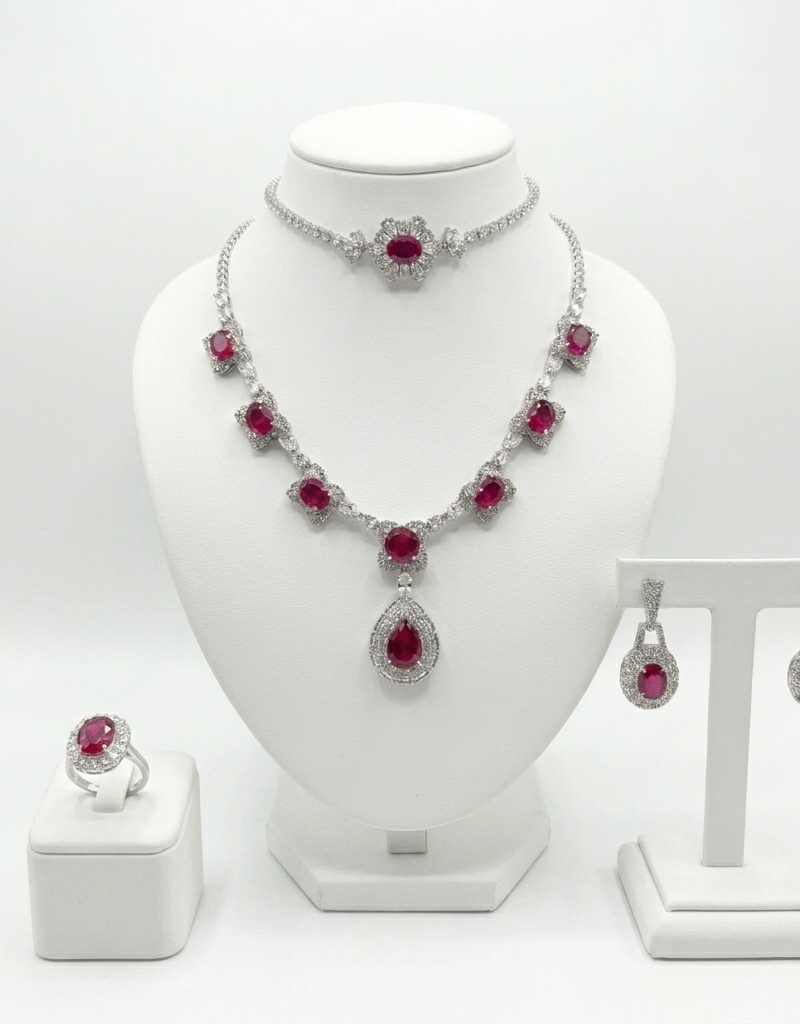 Imperial Crimson Double-Layer Necklace Set