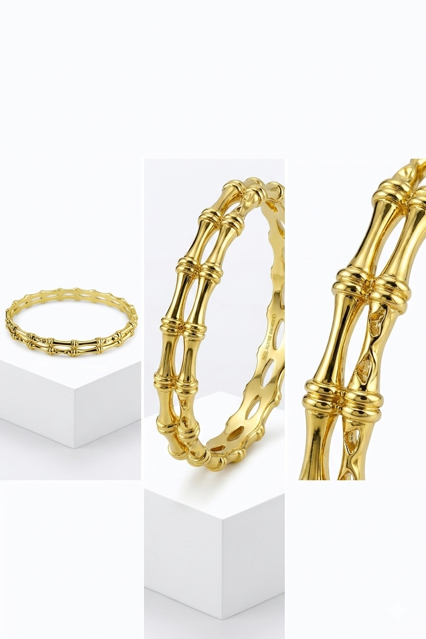 18k Gold Plated Double-Row Bamboo Bangle - Image 2