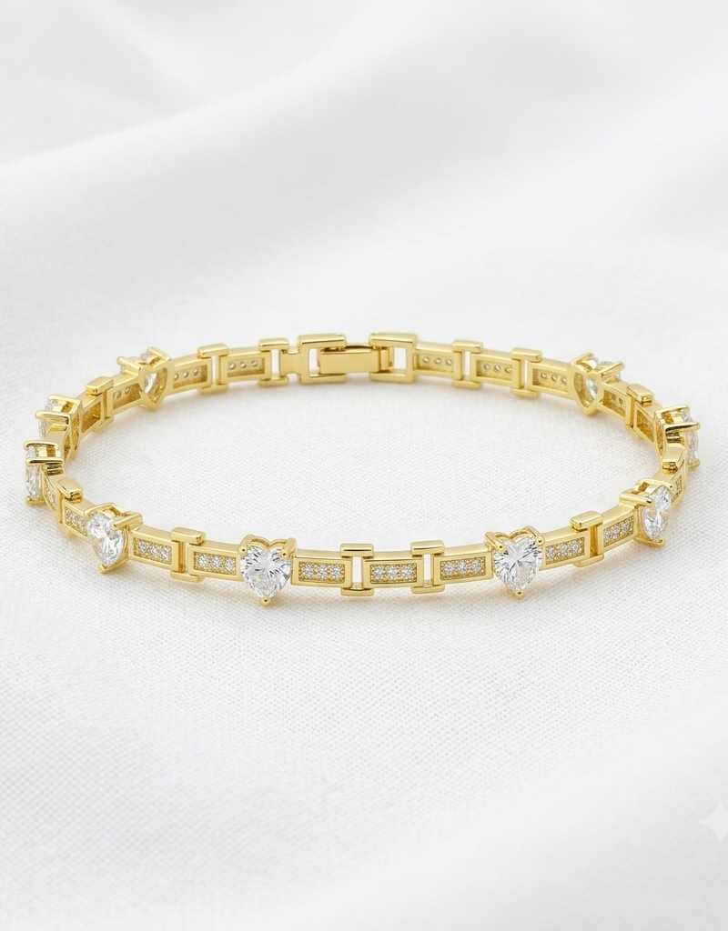 18k Gold Plated Heart Zirconia Link Bracelet