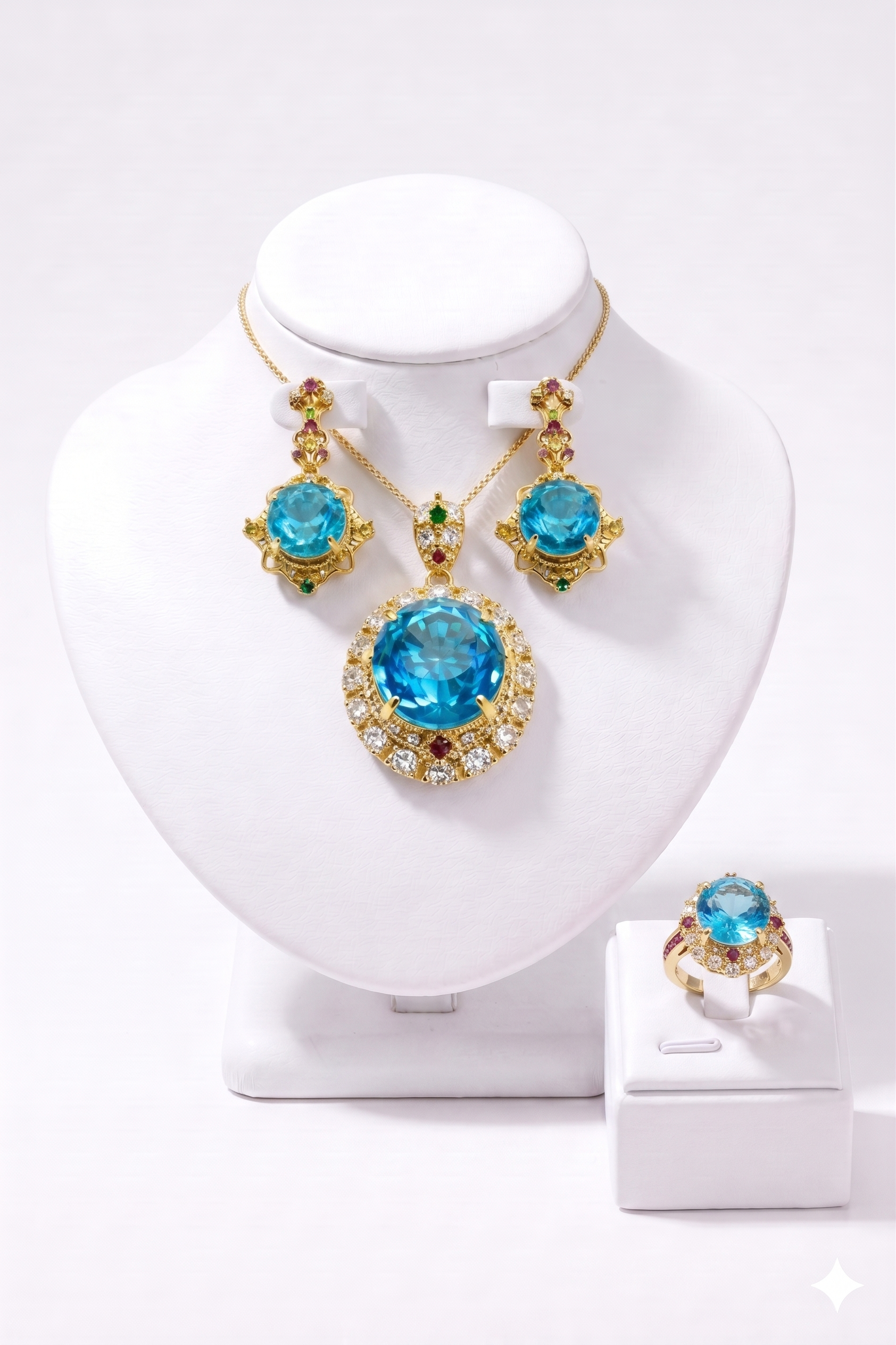 Blue Crystal Pendant Jewelry Set with Ring & Earrings - Image 2