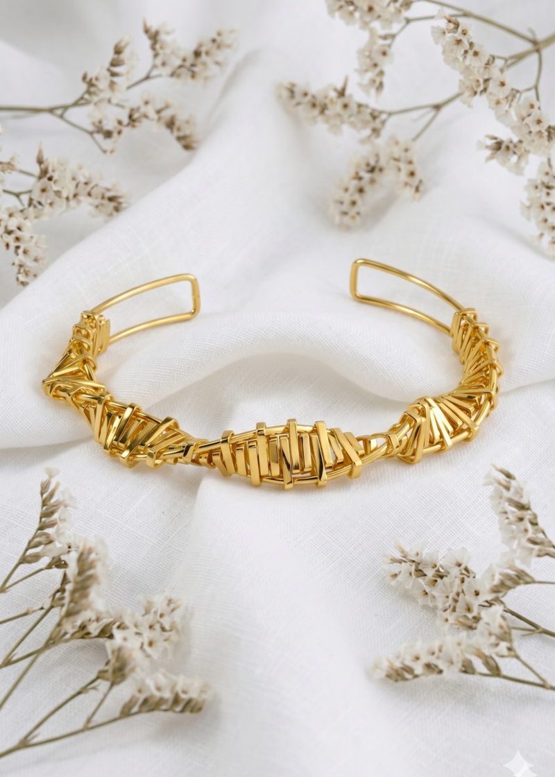 18k Gold Plated Double-Row Bamboo Bangle (Copy)
