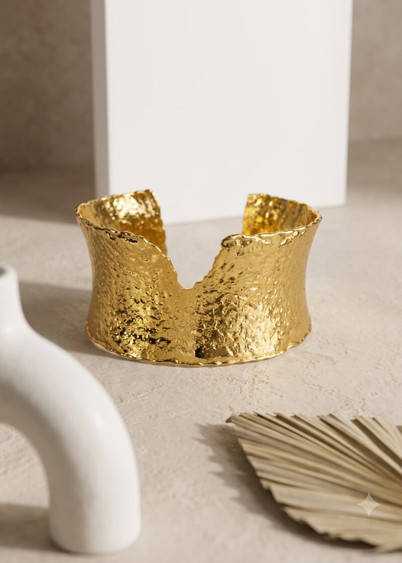 Textured Gold Cuff Bangle - 18k Gold