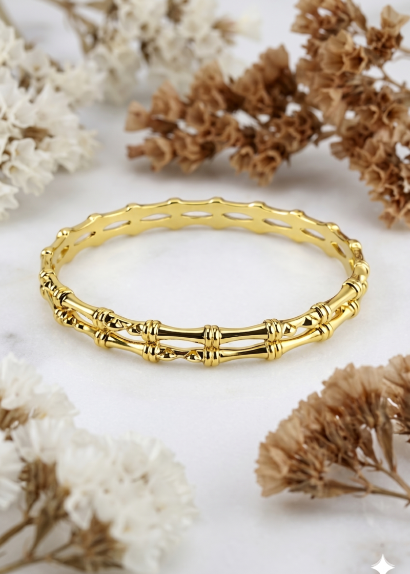 18k Gold Plated Double-Row Bamboo Bangle