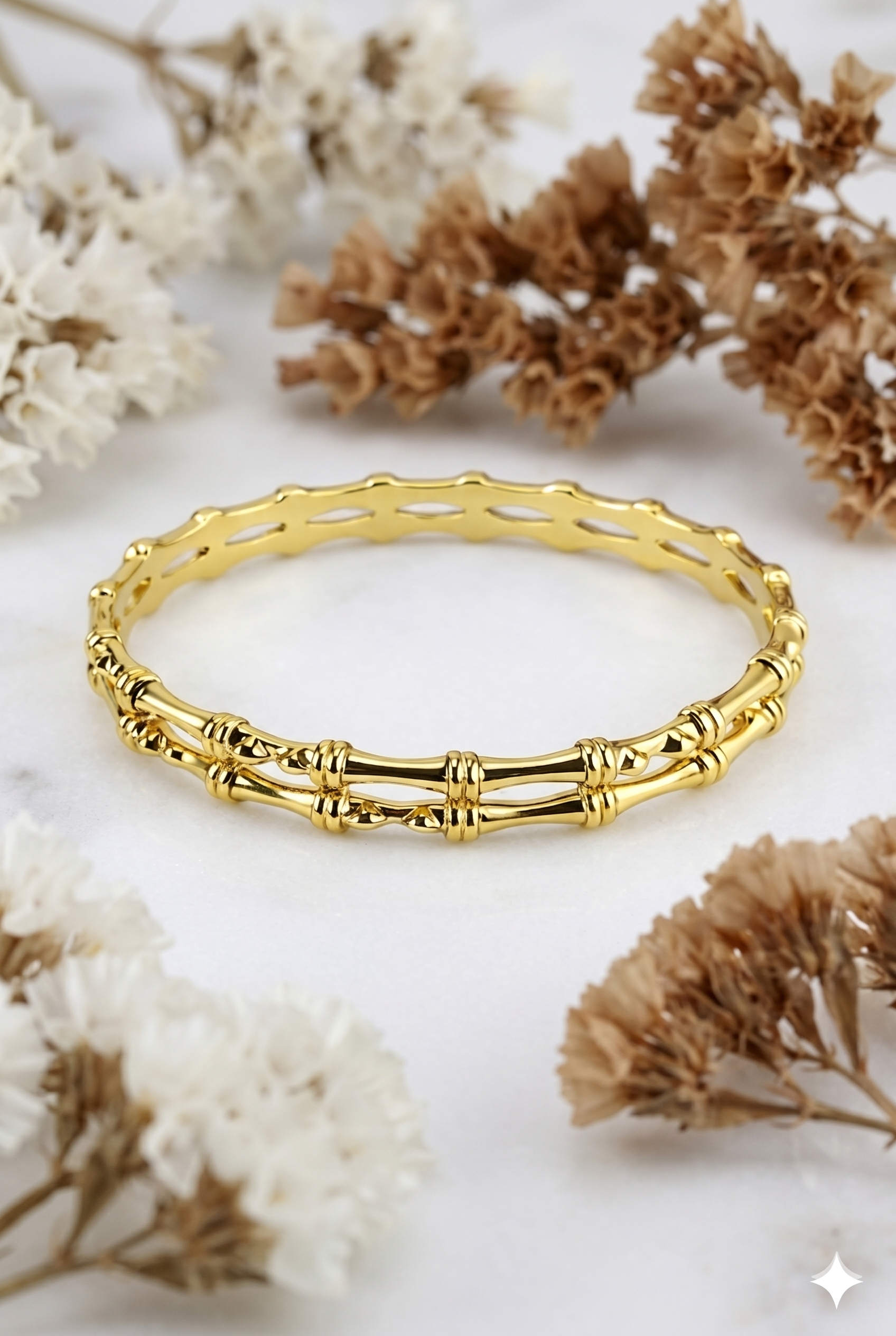 18k Gold Plated Double-Row Bamboo Bangle