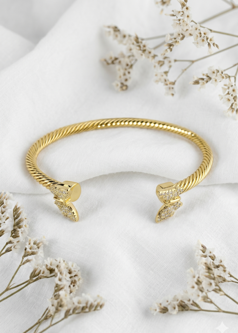 18k Gold Plated Butterfly Twisted Cuff Bangle