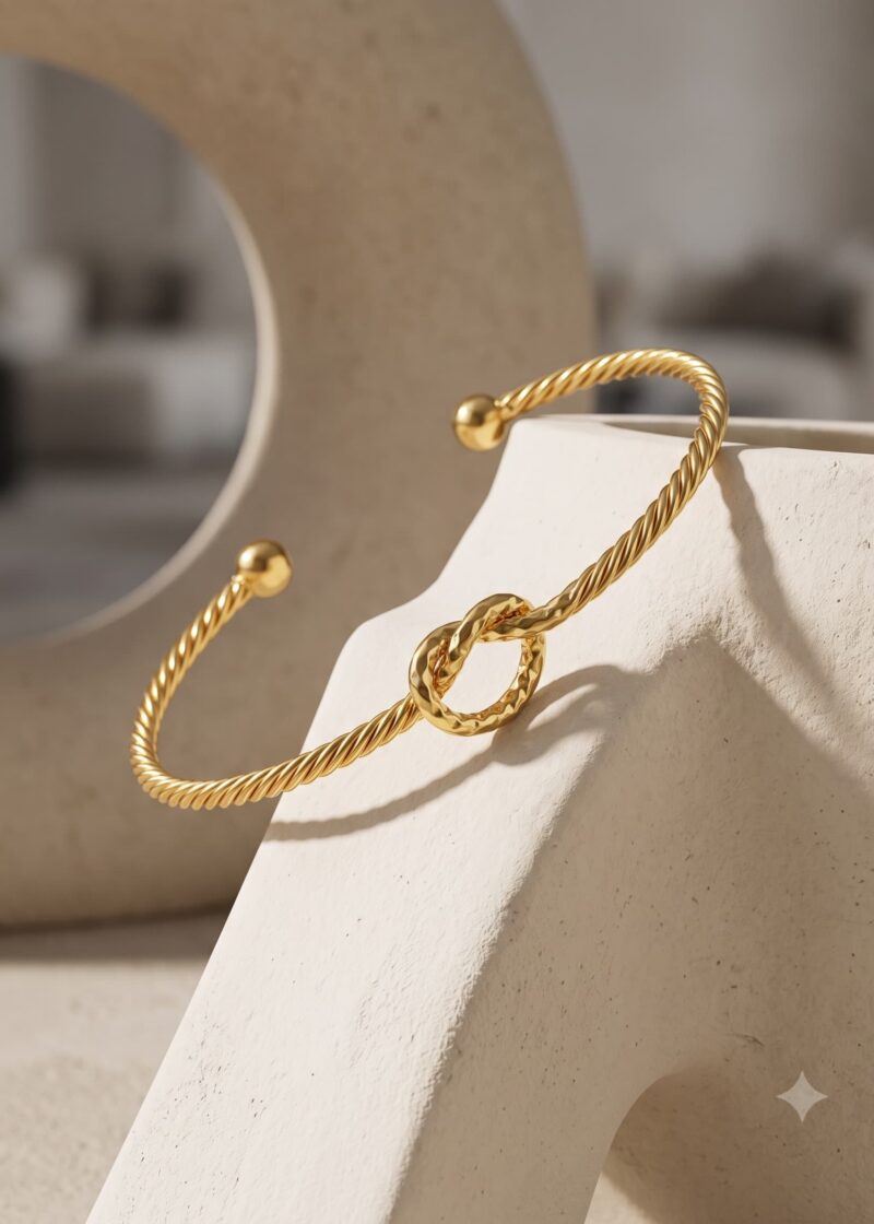 Elegant Gold Infinity Knot Open Cuff Bangle