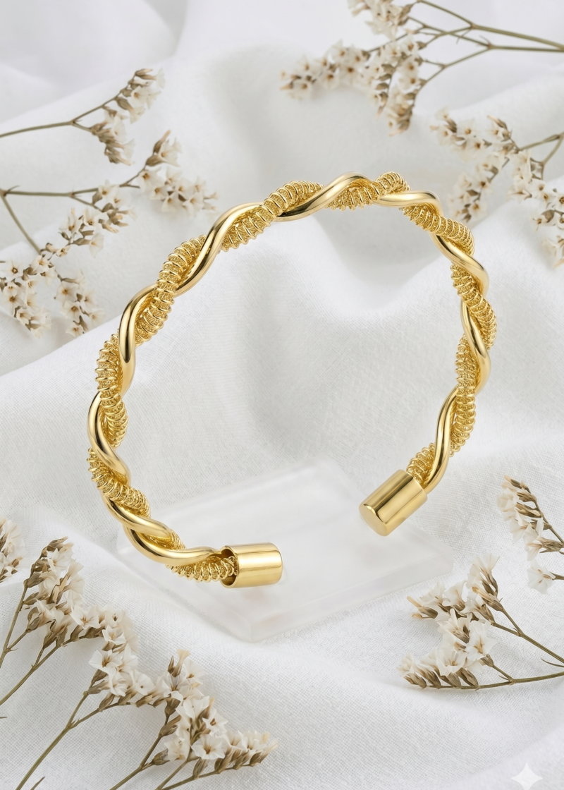 Gold Plated Double-Row Bamboo Bangle