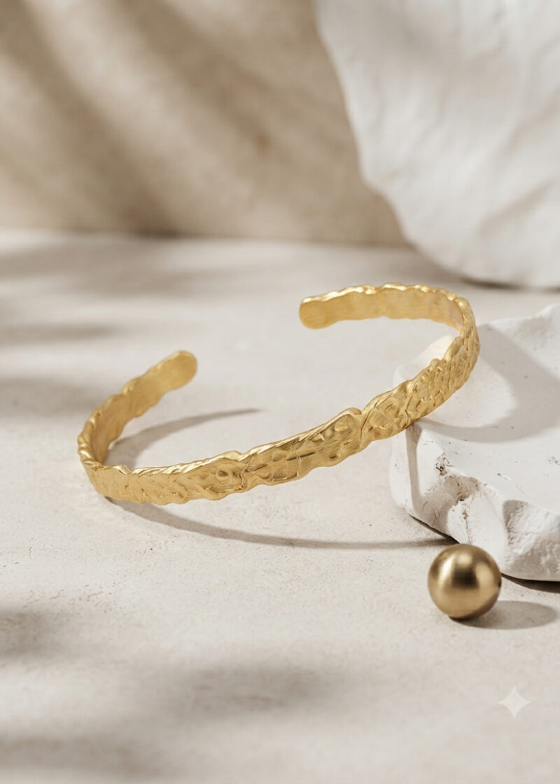 Gold Textured Open Cuff Bangle for Women | G&D Jewelry