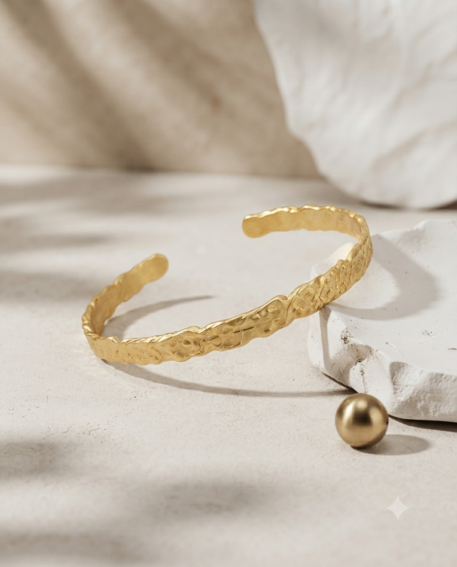 Gold Textured Open Cuff Bangle for Women | G&D Jewelry