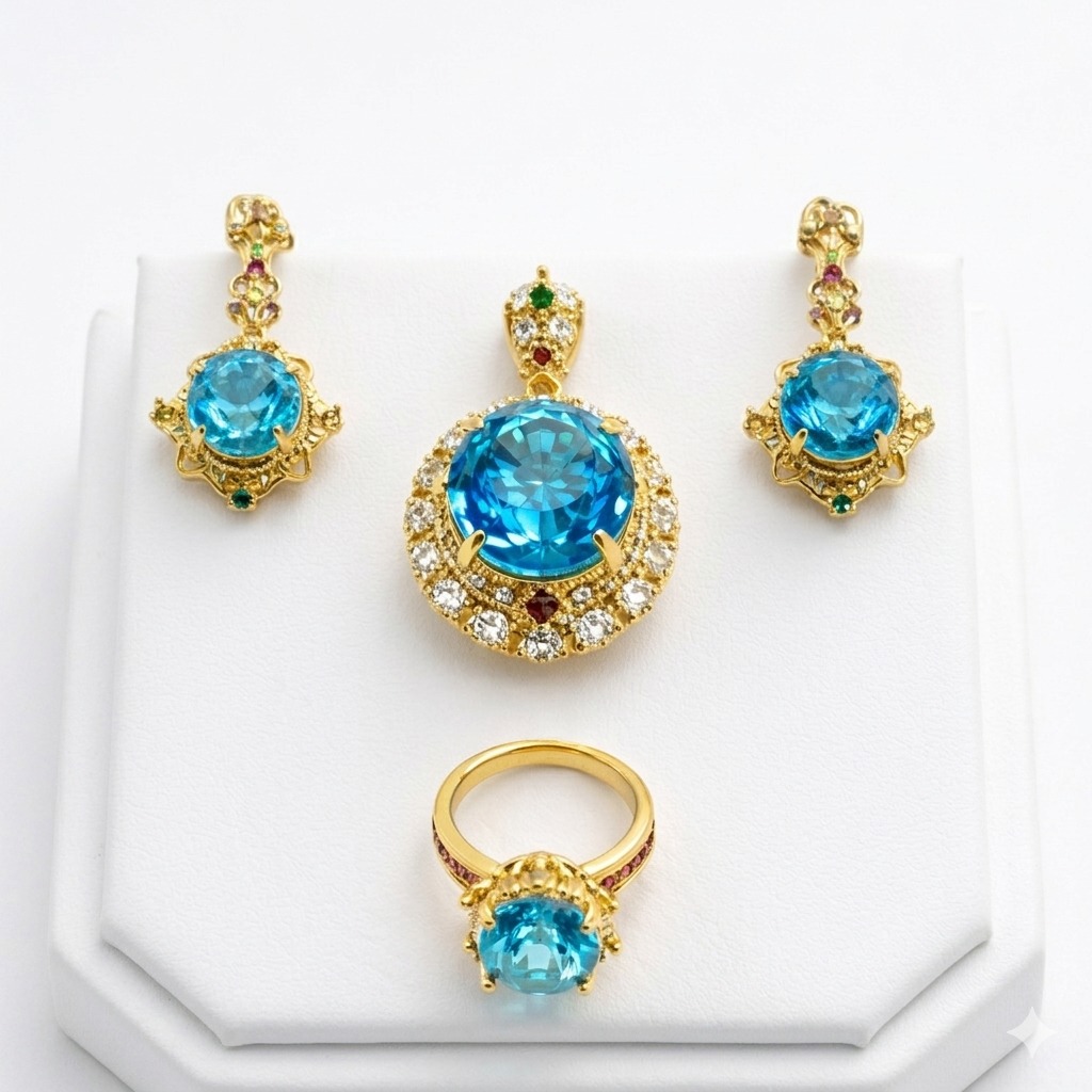 Blue Crystal Pendant Jewelry Set with Ring & Earrings - Image 4