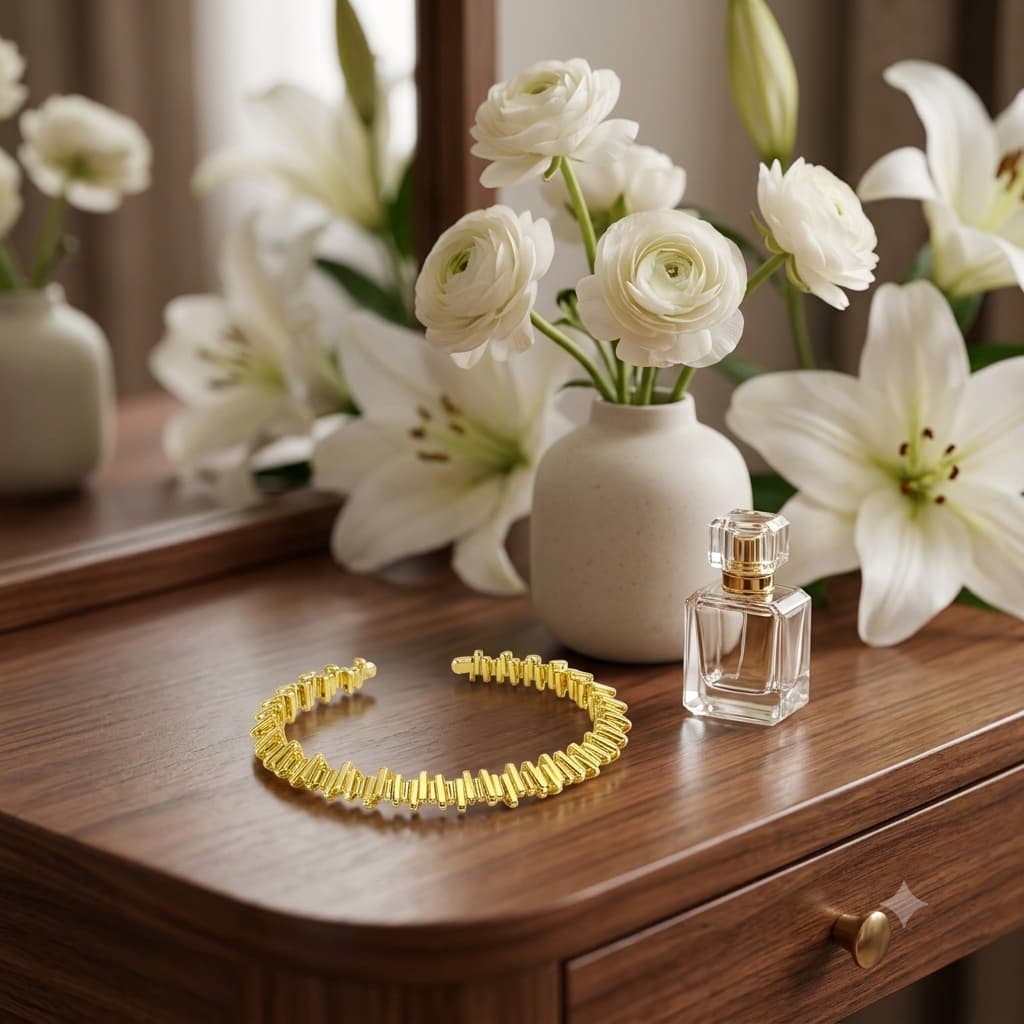 Elegant Gold Geometric Open Cuff Bangle for Women - Image 3