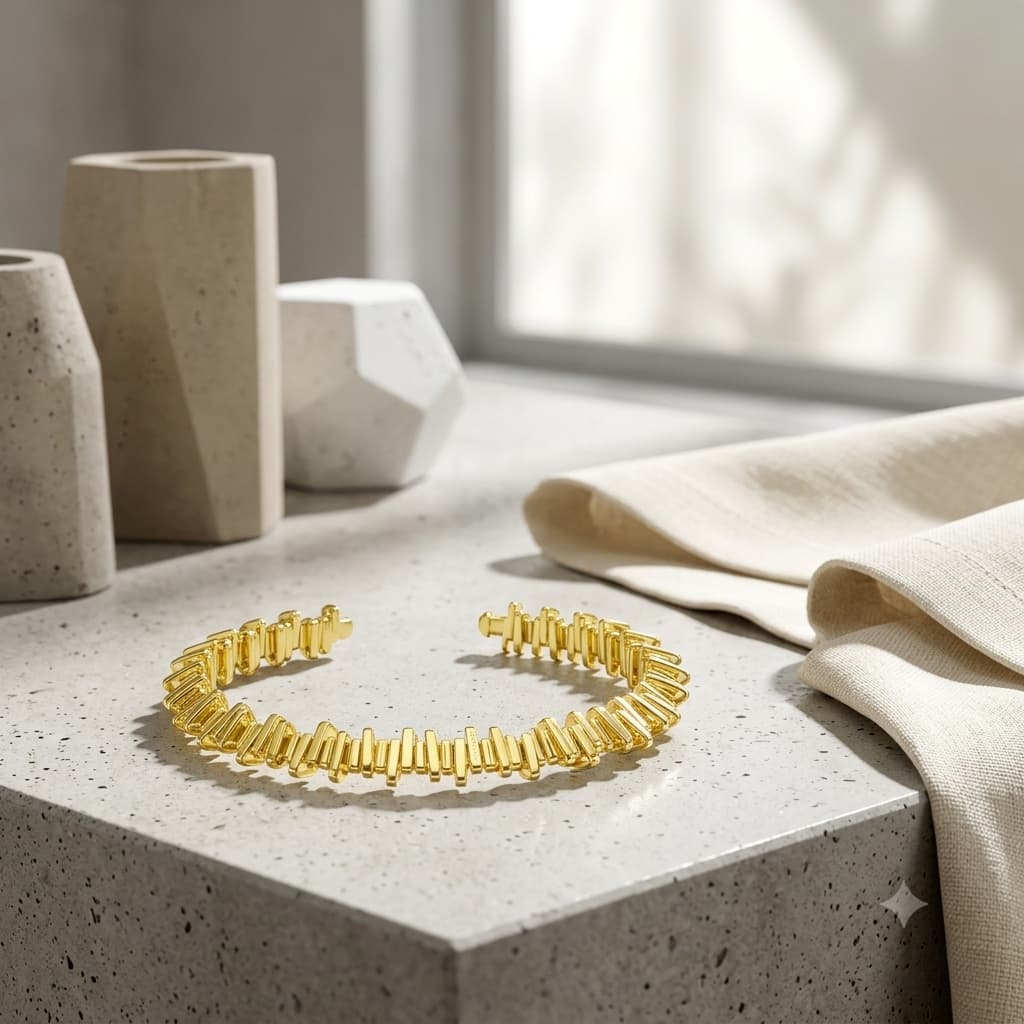 Elegant Gold Geometric Open Cuff Bangle for Women - Image 4