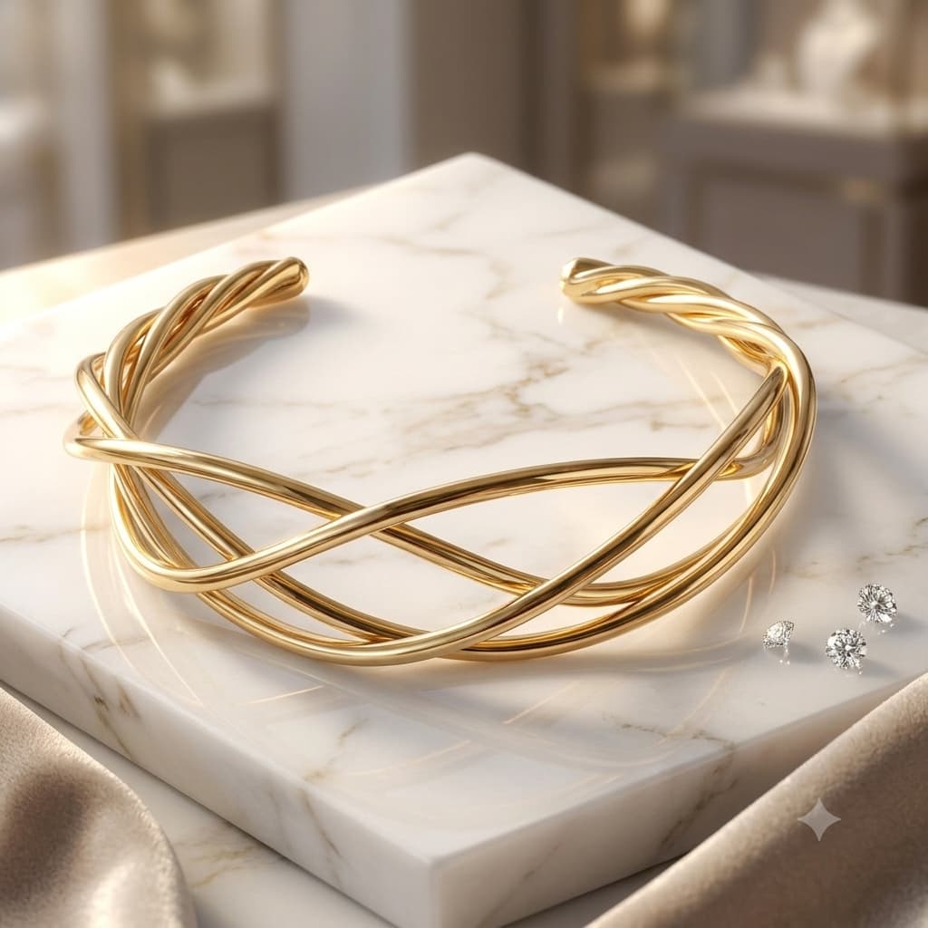 Elegant Gold Twisted Open Cuff Bangle for Women - Image 3