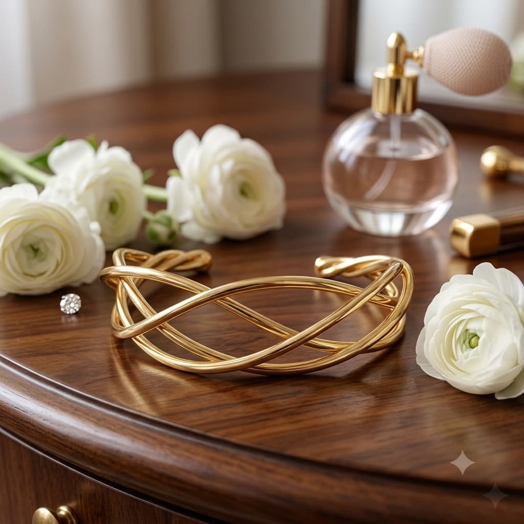 Elegant Gold Twisted Open Cuff Bangle for Women - Image 4