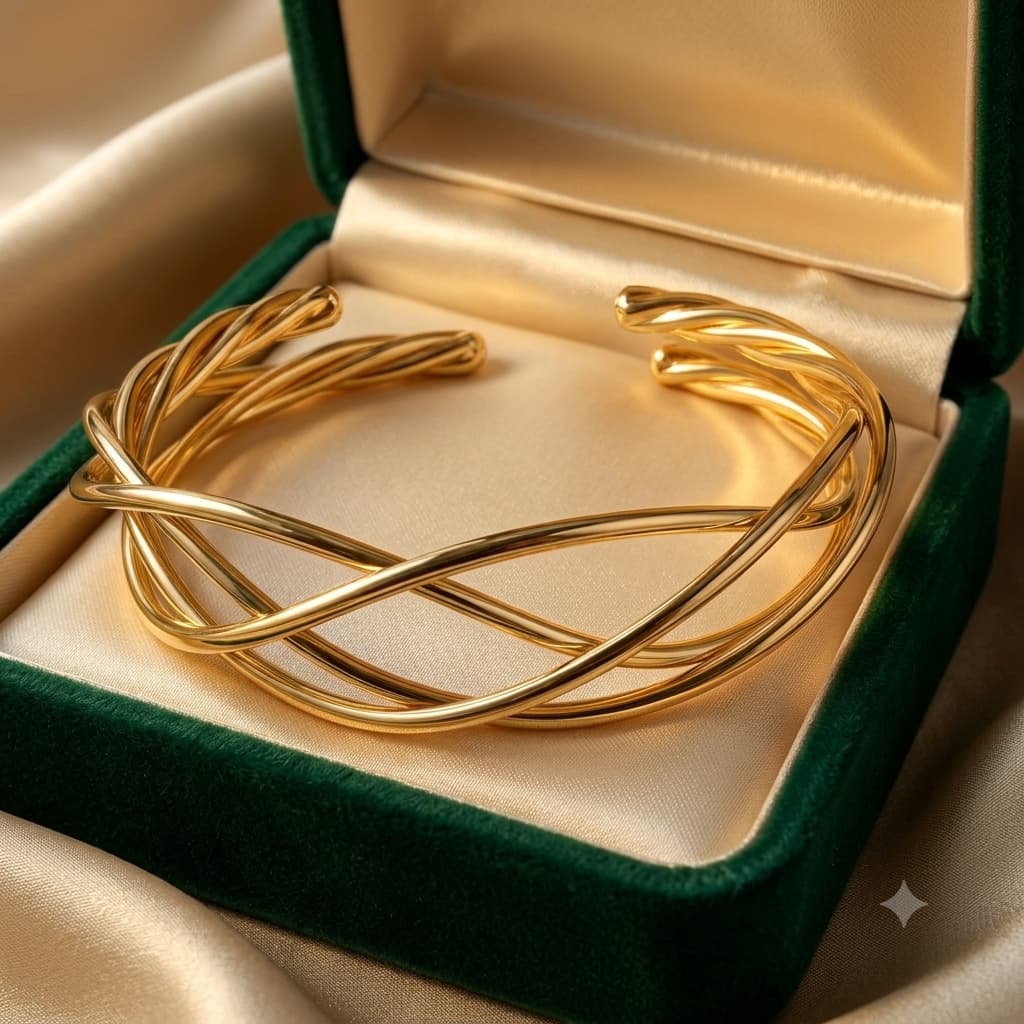 Elegant Gold Twisted Open Cuff Bangle for Women - Image 5