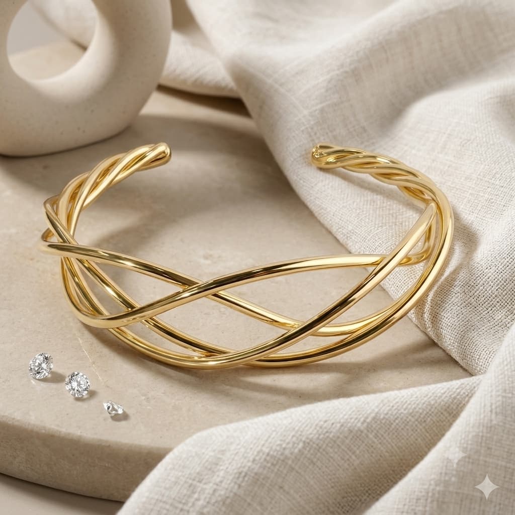 Elegant Gold Twisted Open Cuff Bangle for Women - Image 6