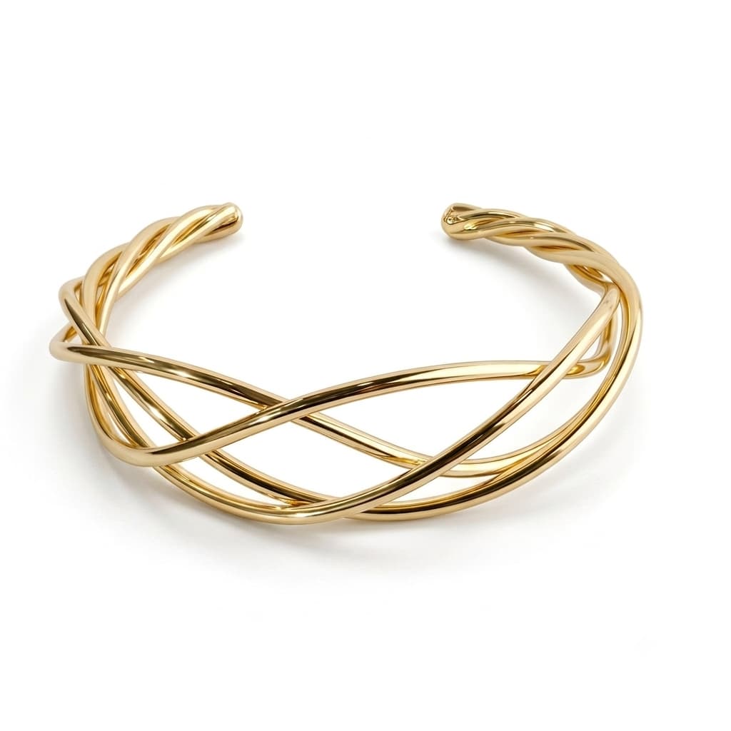 Elegant Gold Twisted Open Cuff Bangle for Women - Image 2