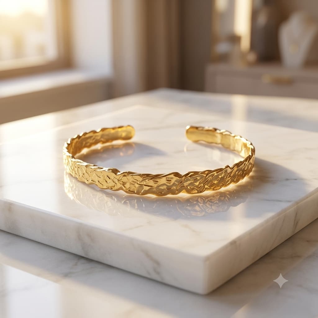 Gold Textured Open Cuff Bangle for Women | G&D Jewelry - Image 7