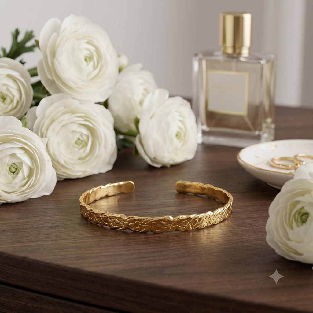 Gold Textured Open Cuff Bangle for Women | G&D Jewelry - Image 4
