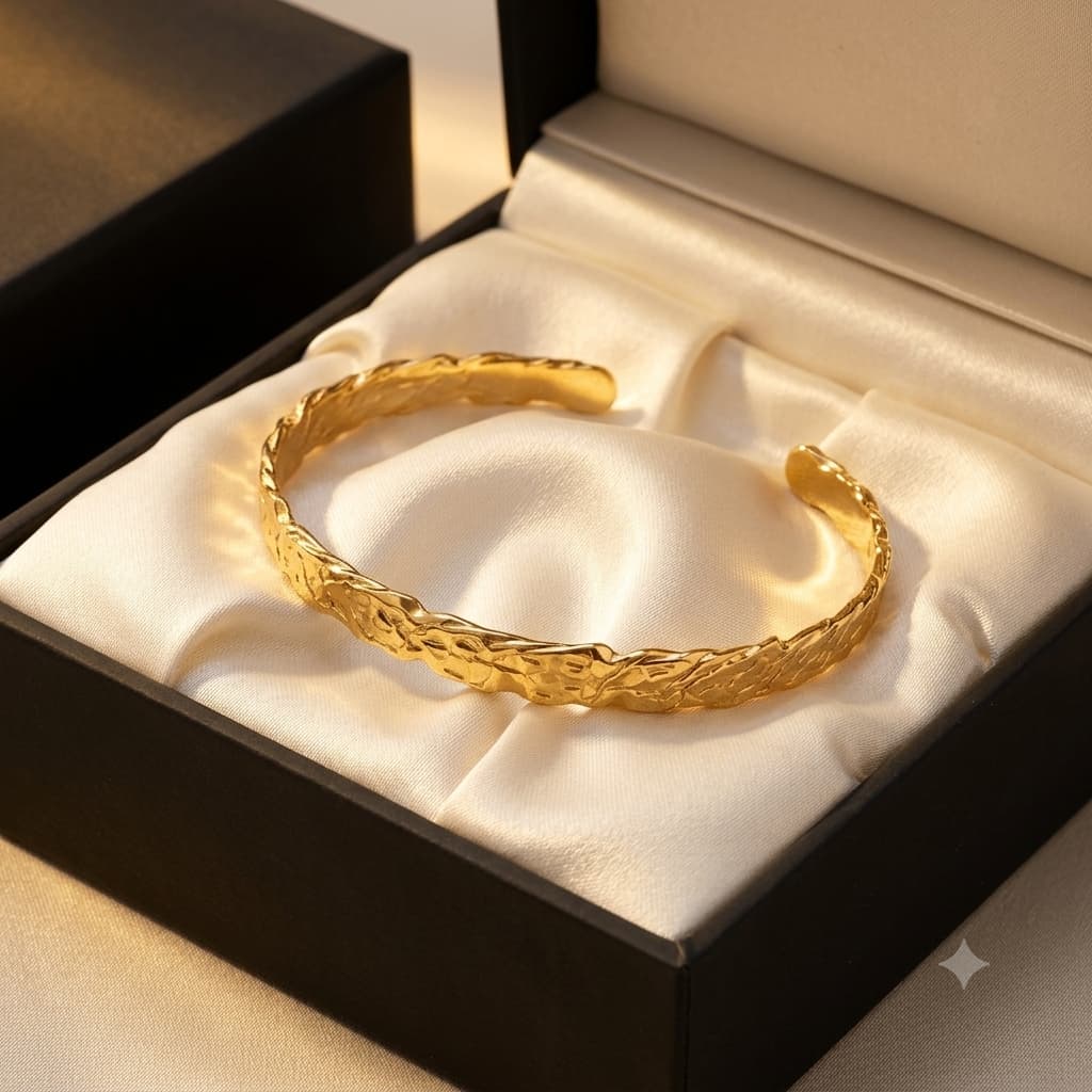 Gold Textured Open Cuff Bangle for Women | G&D Jewelry - Image 5
