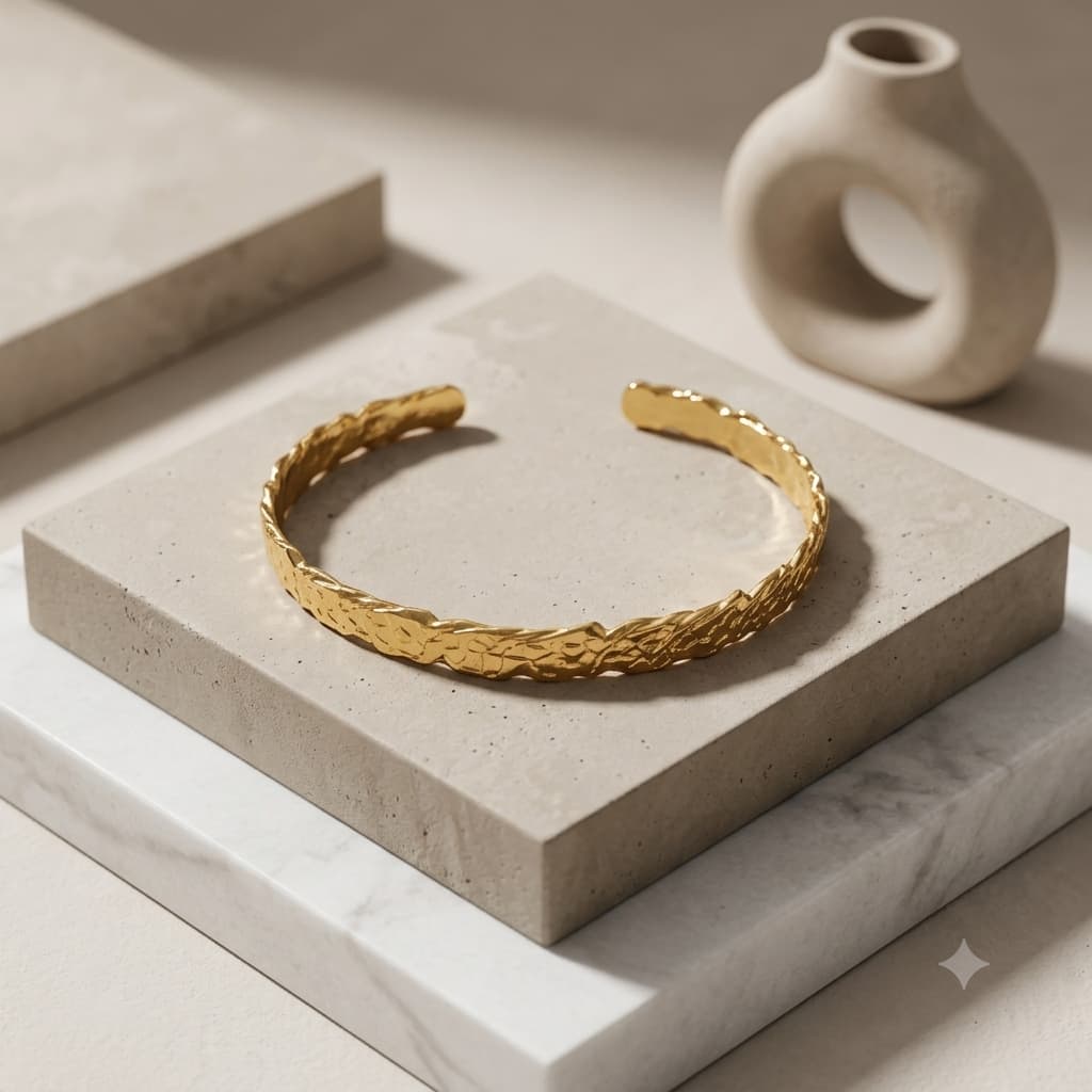Gold Textured Open Cuff Bangle for Women | G&D Jewelry - Image 6
