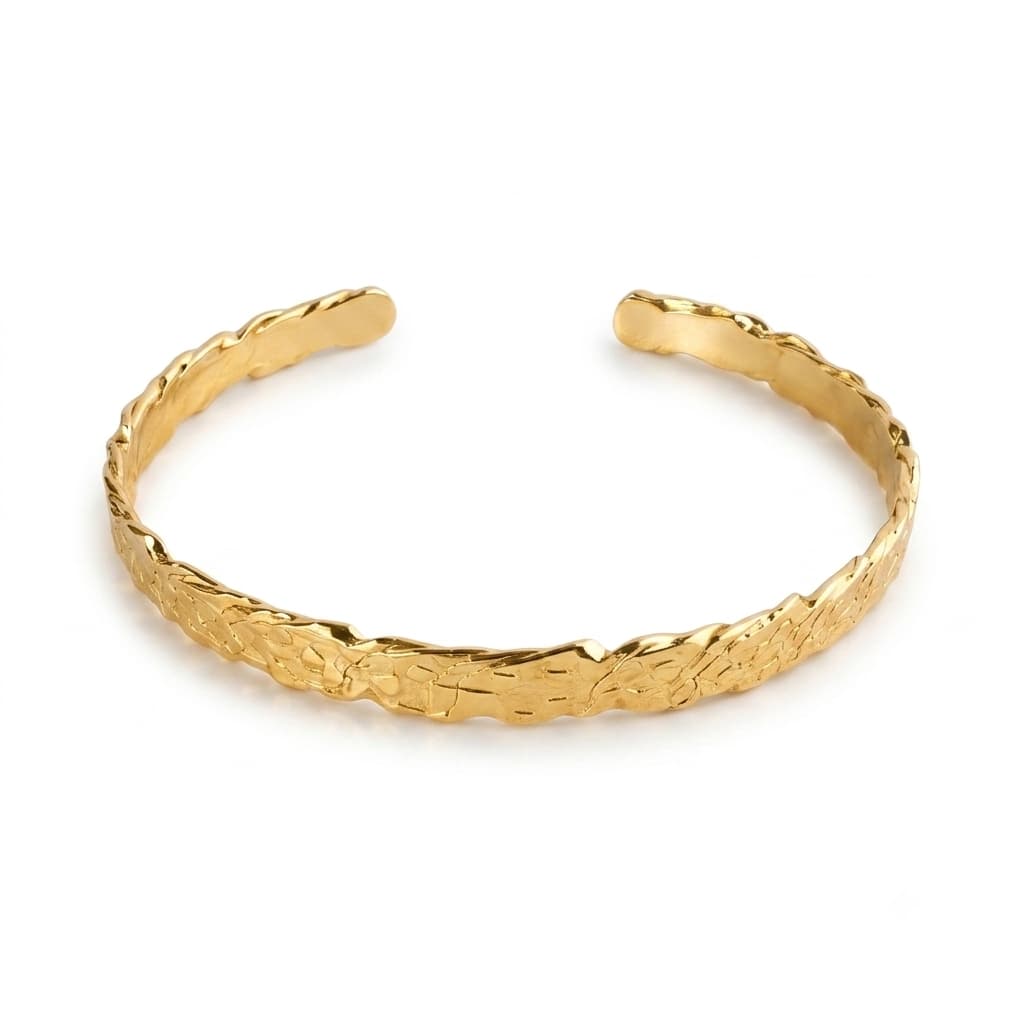 Gold Textured Open Cuff Bangle for Women | G&D Jewelry - Image 2