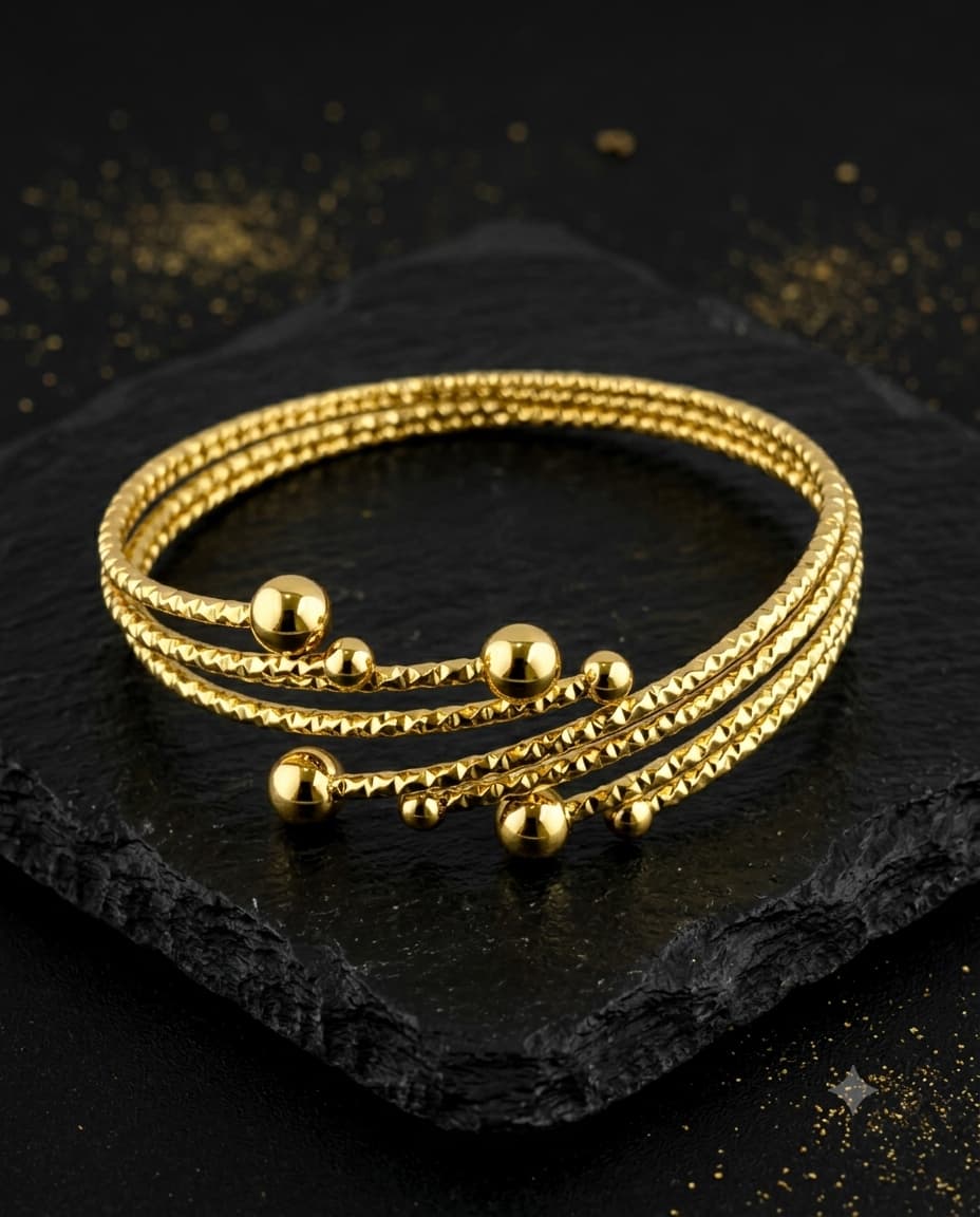 Elegant Gold Beaded Multi-Layer Bangle for Women - Image 3
