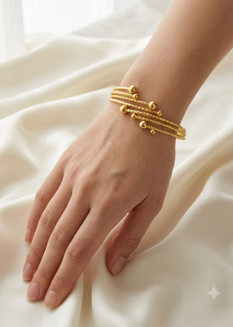 Elegant Gold Beaded Multi-Layer Bangle for Women