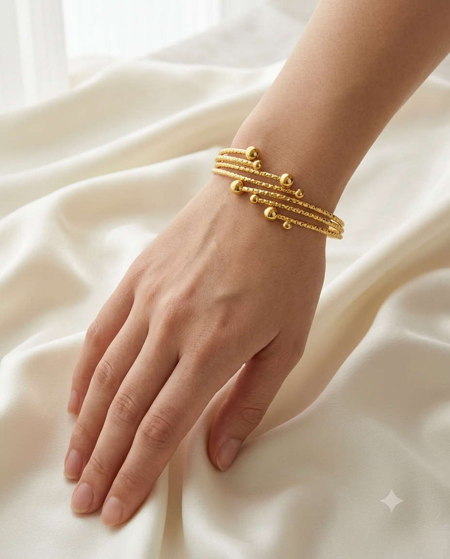 Elegant Gold Beaded Multi-Layer Bangle for Women