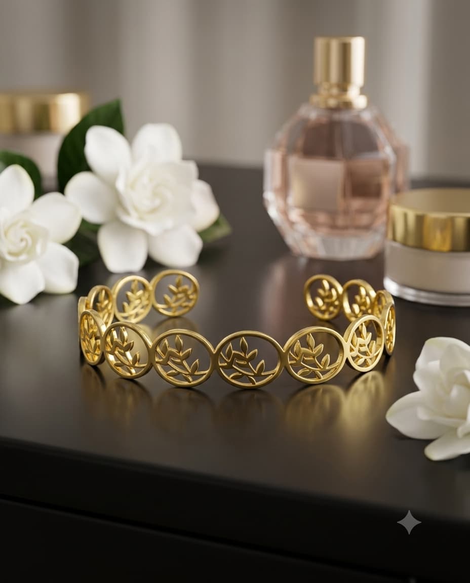 The Aurelia Botanical Filigree Open Cuff Bangl - Image 6