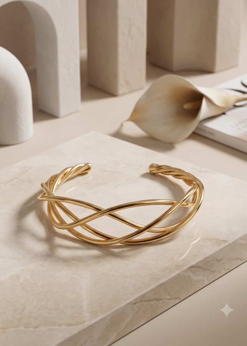 Elegant Gold Twisted Open Cuff Bangle for Women