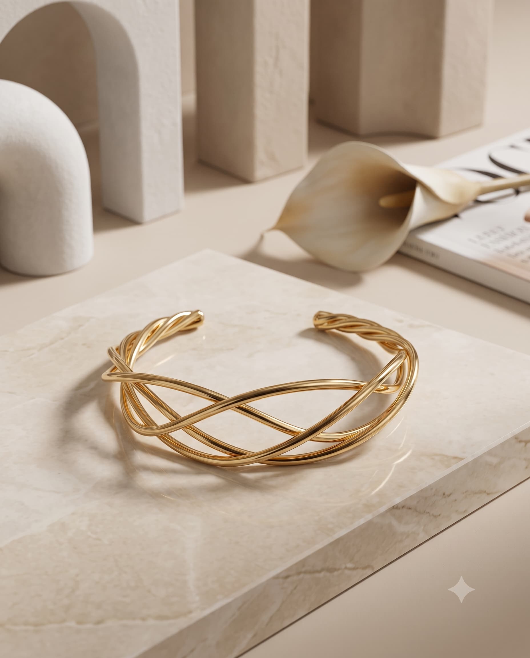 Elegant Gold Twisted Open Cuff Bangle for Women