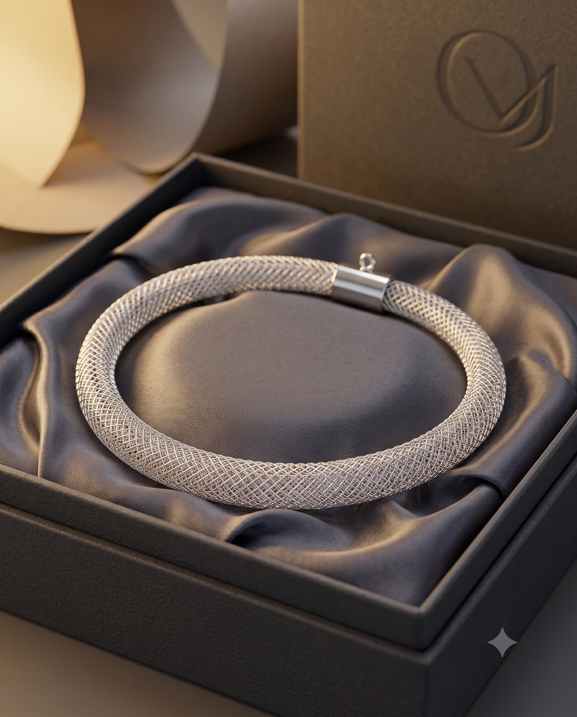 The Lumina Stardust Silver Mesh Tube Bangle - Image 3
