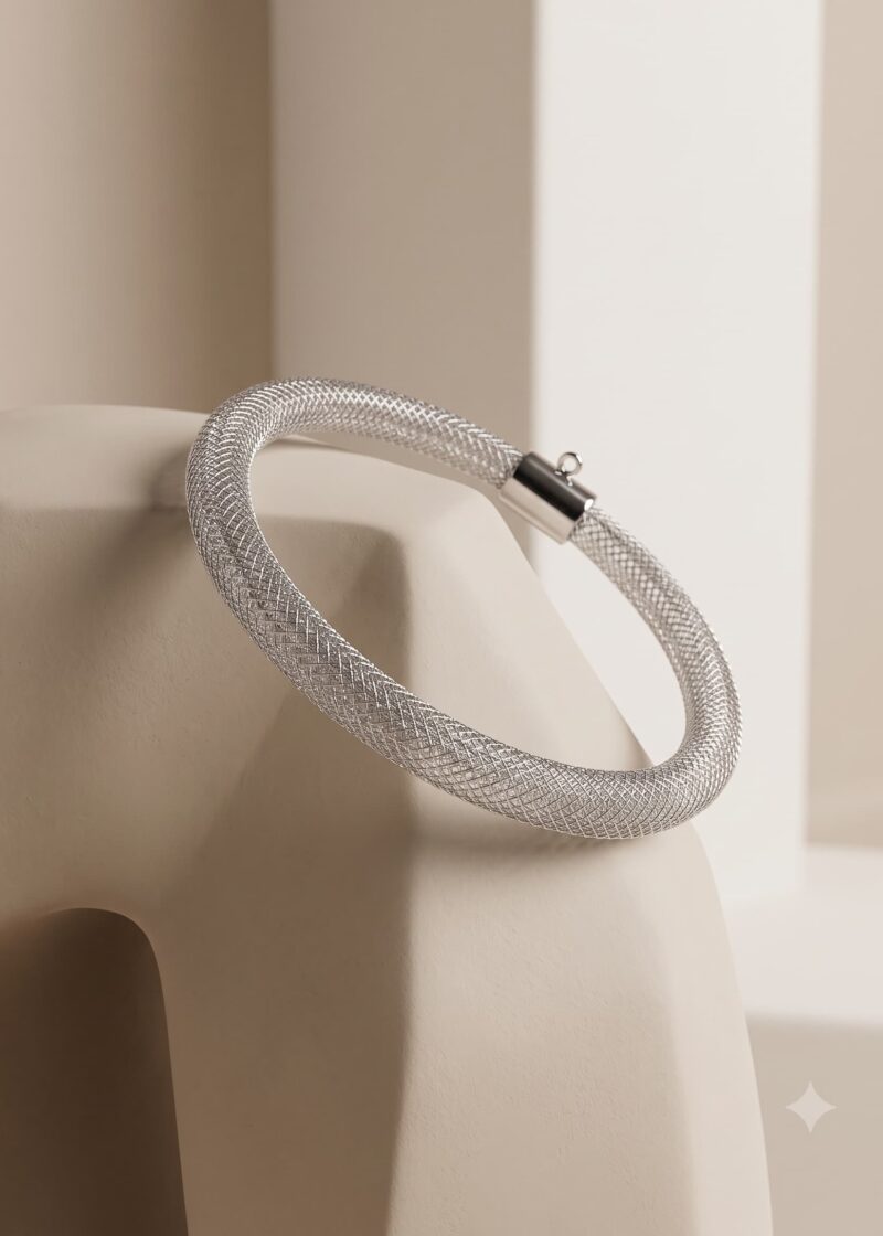 The Lumina Stardust Silver Mesh Tube Bangle