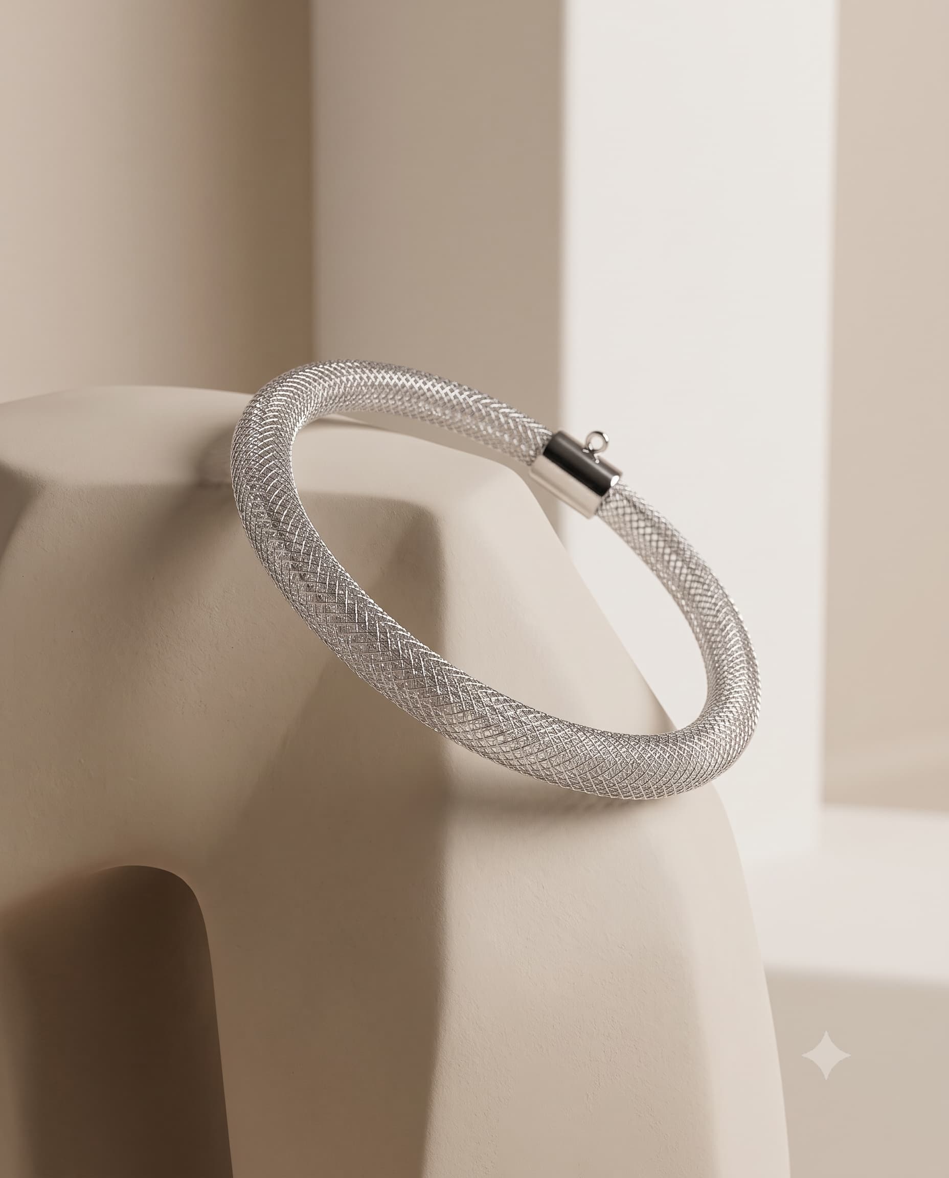 The Lumina Stardust Silver Mesh Tube Bangle