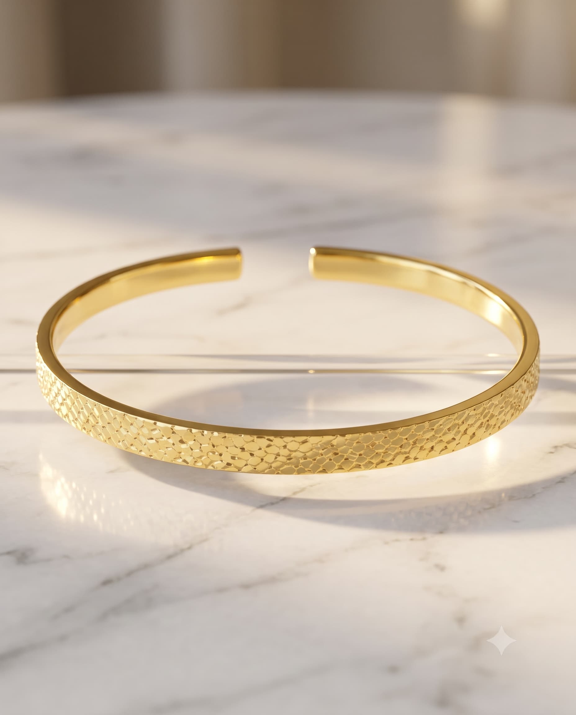 The Solene Honeycomb Diamond-Cut Gold Open Cuff Bangle - Image 5
