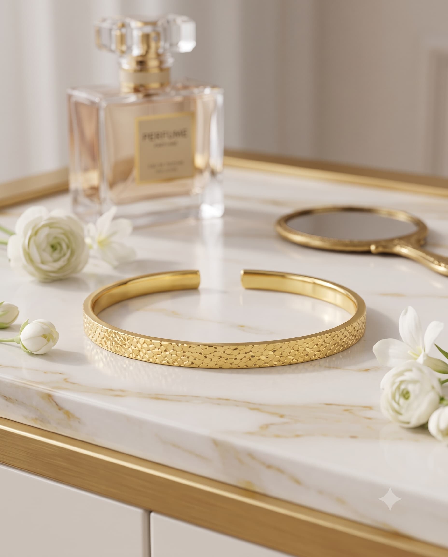 The Solene Honeycomb Diamond-Cut Gold Open Cuff Bangle - Image 3