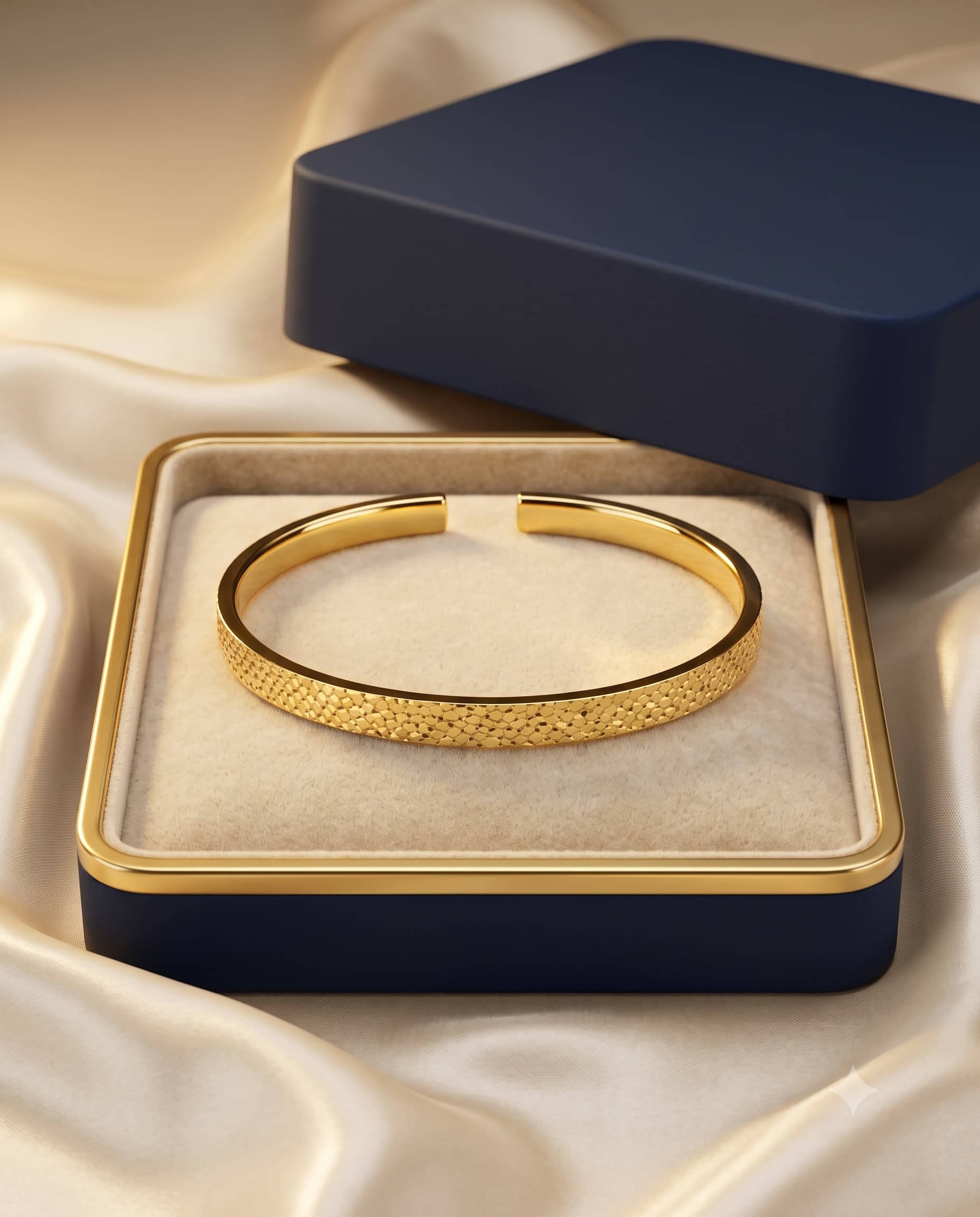 The Solene Honeycomb Diamond-Cut Gold Open Cuff Bangle - Image 4