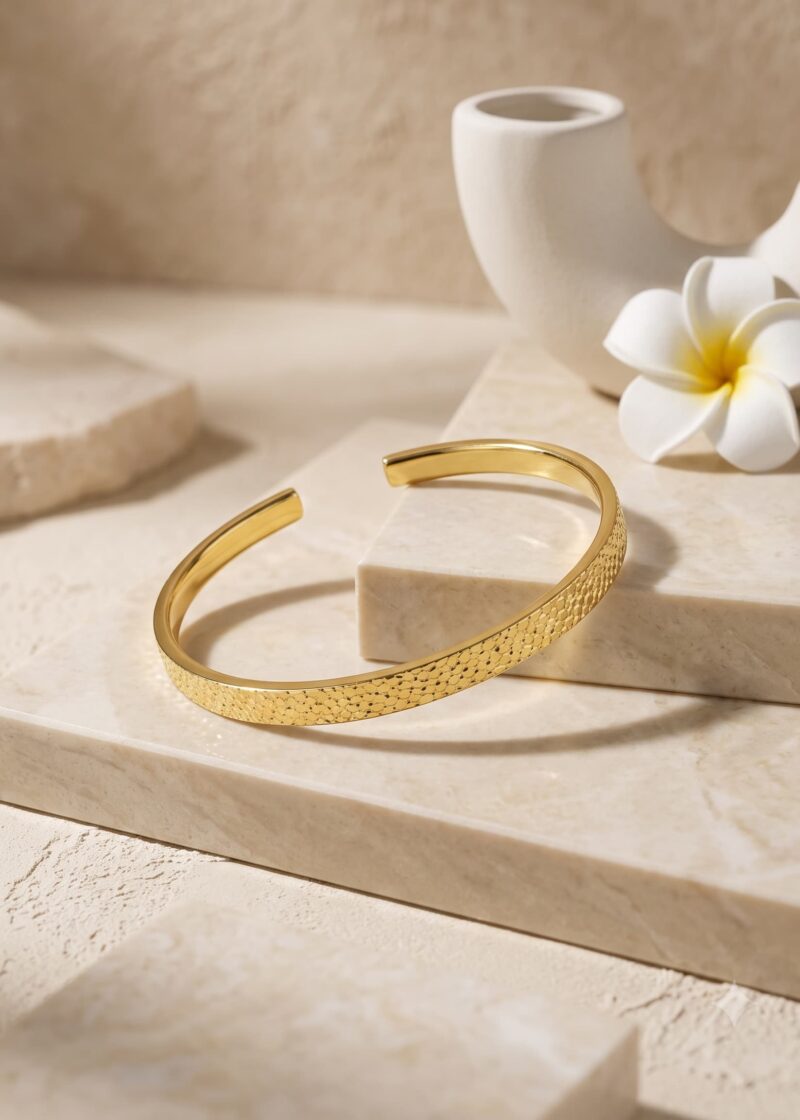 The Solene Honeycomb Diamond-Cut Gold Open Cuff Bangle