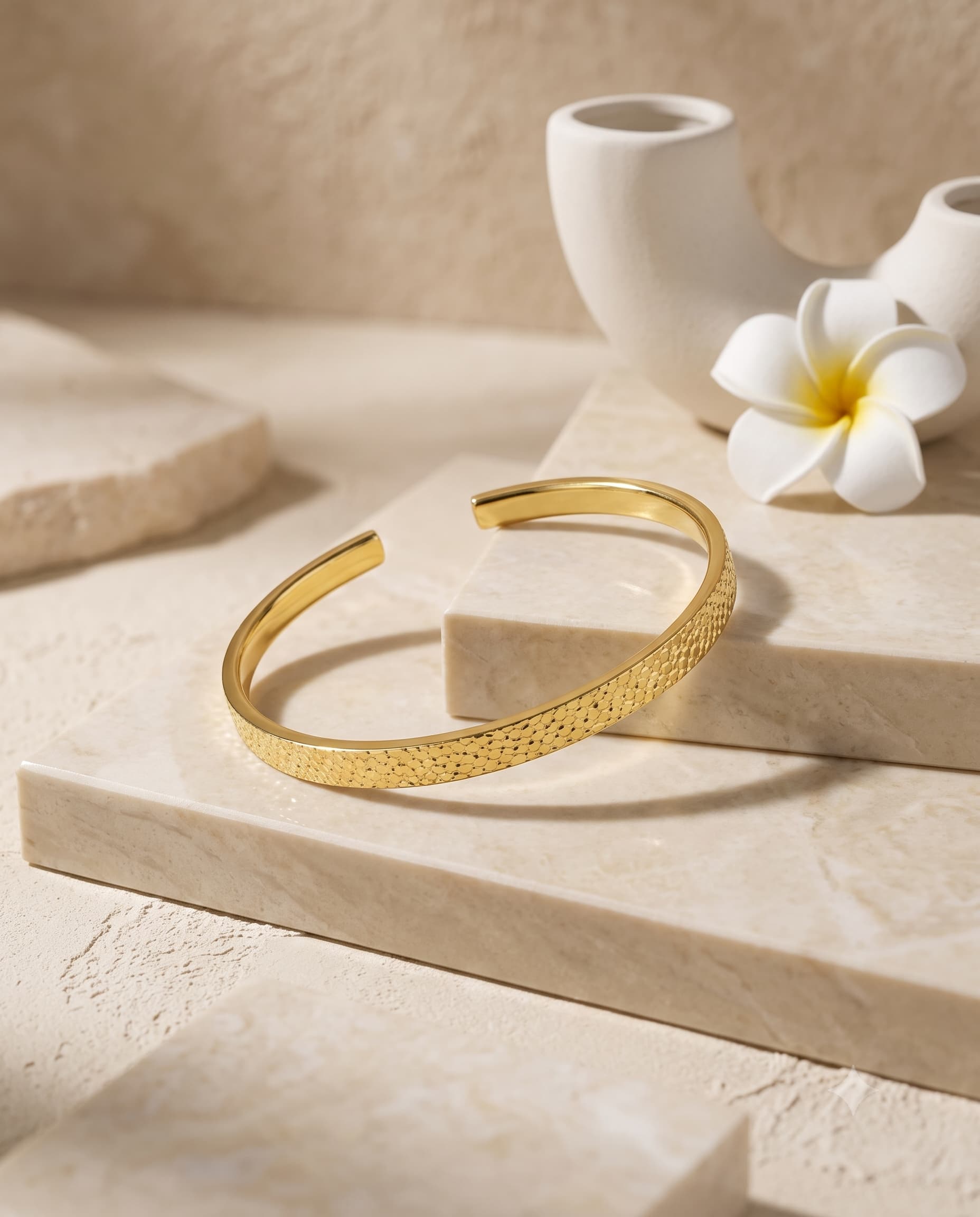 The Solene Honeycomb Diamond-Cut Gold Open Cuff Bangle